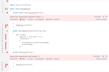 Voorbeeld van een foute detectie door SonarQube in functionele code