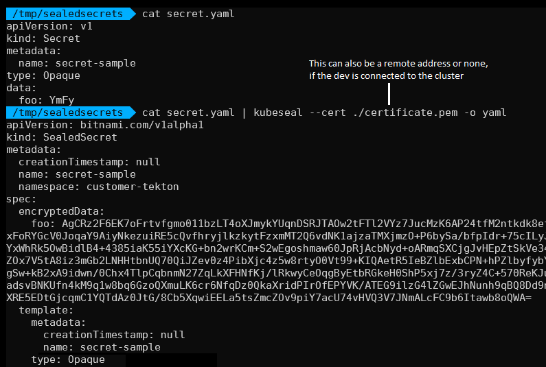 Showing how kubeseal CLI can be used to encrypt a regular Kubernetes Secret.